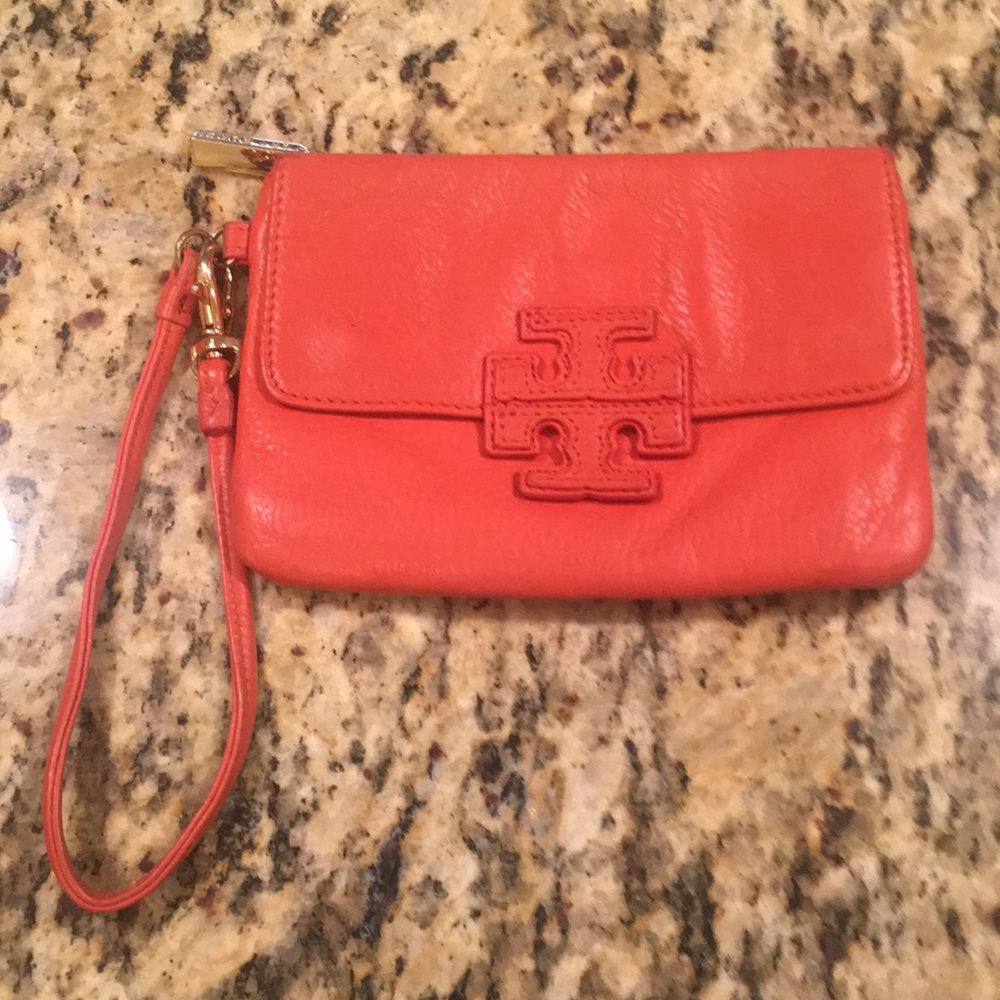 Burnt Orange Tory Burch wristlet
